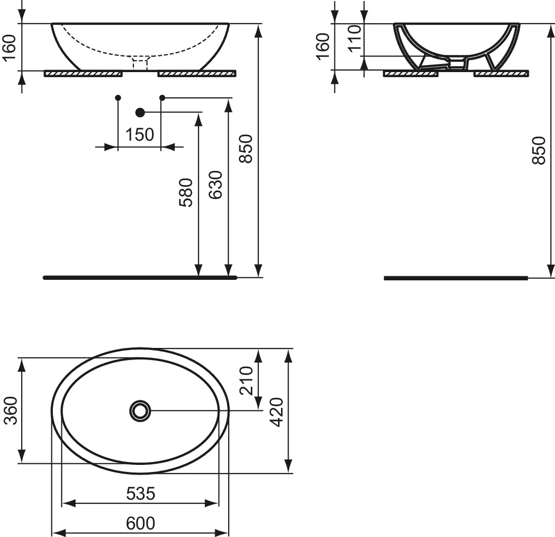 Waschbecken „StradaO“ 60 × 42 × 16 cm in Schwarz Matt Waschbecken „StradaO“ 60 × 42 × 16 cm in Schwarz Matt