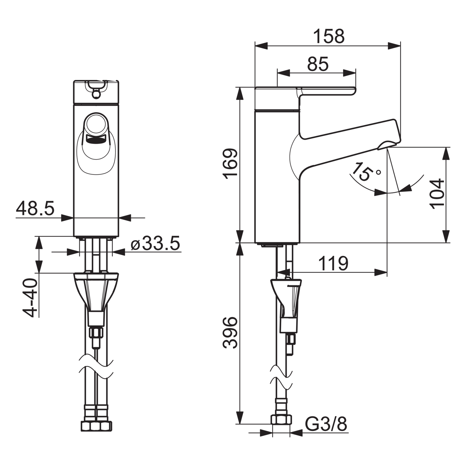 HA Einhebelmischer Waschtischbatterie HANSADESIGNO Style 5172 Ausladung 119 mm DN15 Chrom