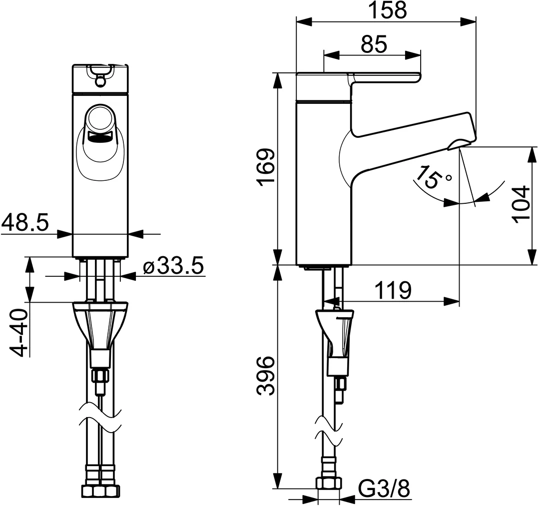HansaDESIGNO Style Waschtischarmatur, Einhebelmischer, Ausladung 119 mm DN15 Chrom