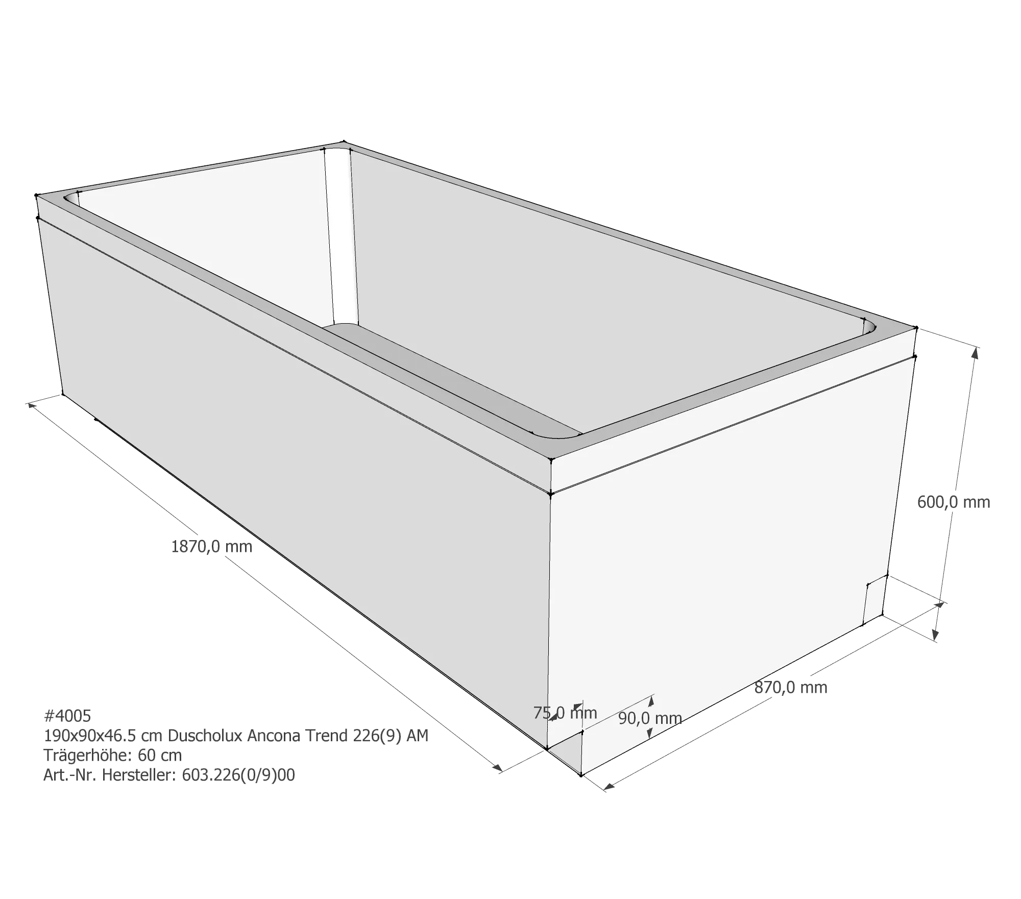 Badewannenträger für Duscholux Ancona Trend 226(9) 190 × 90 × 46,5 cm Badewannenträger für Duscholux Ancona Trend 226(9) 190 × 90 × 46,5 cm