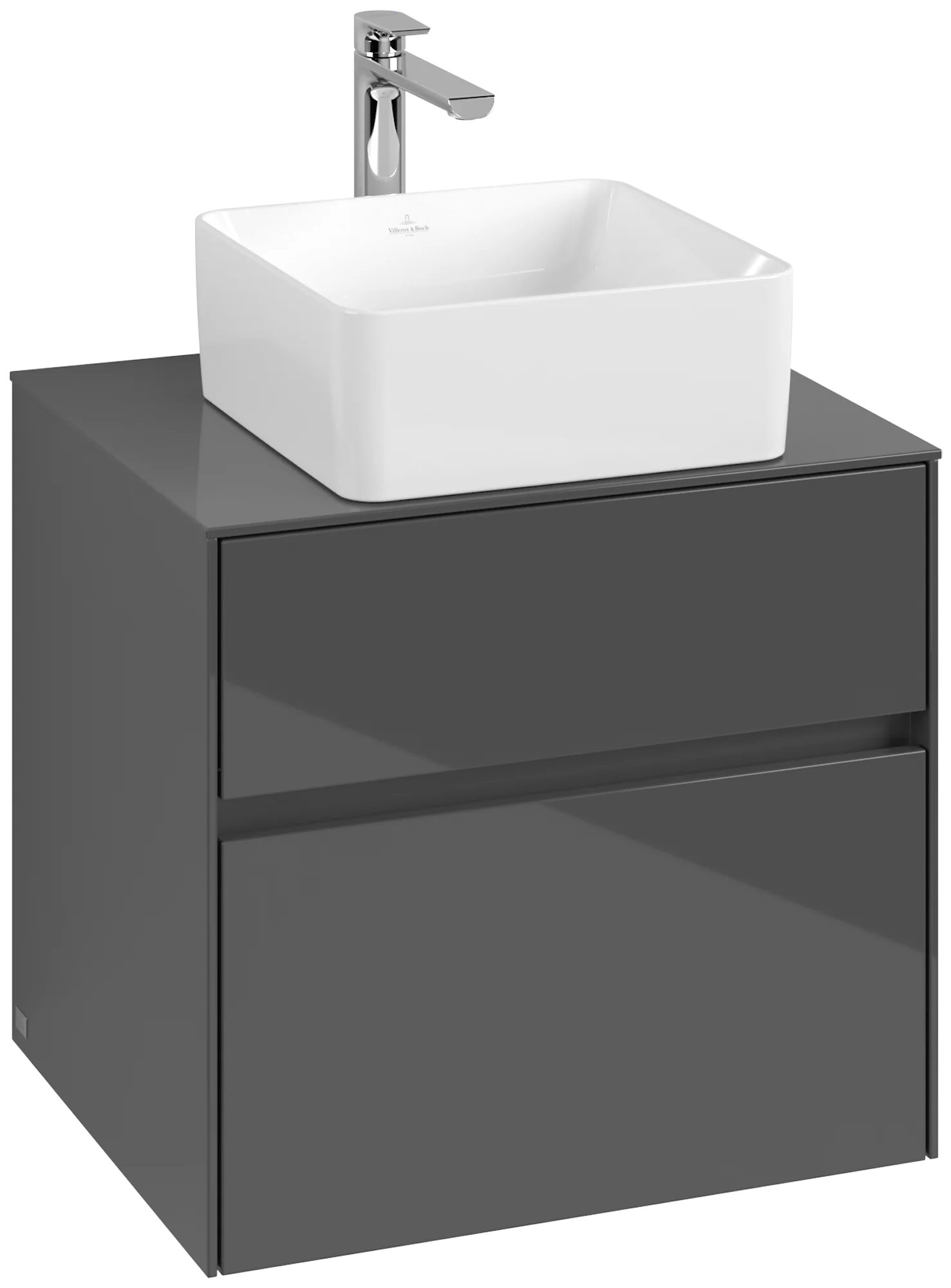 Villeroy & Boch Waschbeckenunterschrank Collaro C154B0, Eckig Glossy Grey, 600 x 548 x 500 mm, mit Beleuchtung und integrierten Griffen