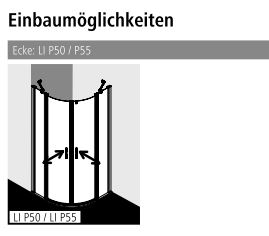 Kermi Duschtür Viertelkreis-Duschkabine Pendeltüren mit Festfeldern für Nische und Ecke „LIGA“ 200 cm Profile Silber Mattglanz, Drehtür zweiteilig