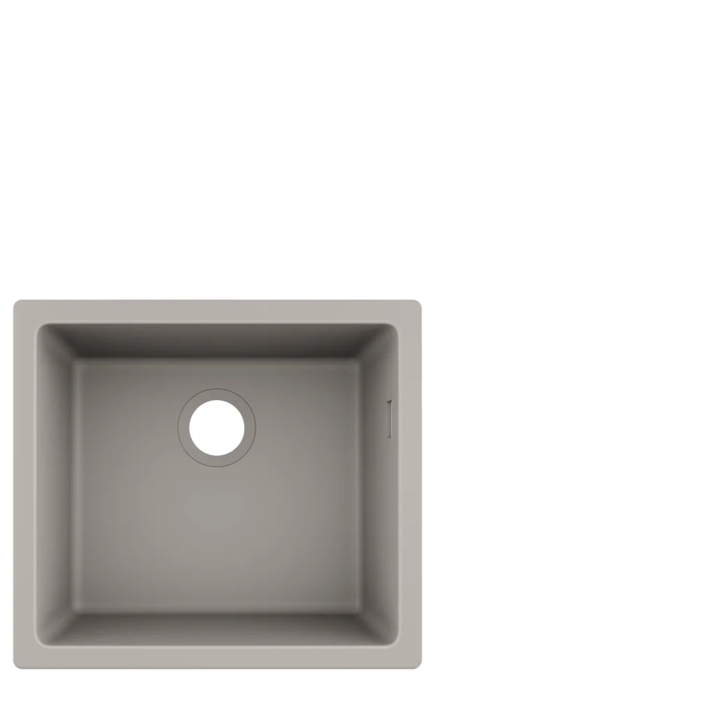 Hansgrohe S51 Unterbauspüle 450 mm, Betongrau – 7 mm stark, 1 Hauptbecken, seitlicher Überlauf rechts Hansgrohe S51 Unterbauspüle 450 mm, Betongrau – 7 mm stark, 1 Hauptbecken, seitlicher Überlauf rechts