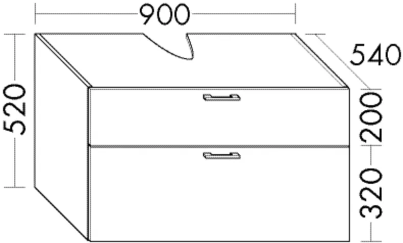 Waschtischunterschrank Sys30 von burgbad - 900 mm breit, 540 mm tief, 520 mm hoch mit Metallkonsole und Raumsparsiphon