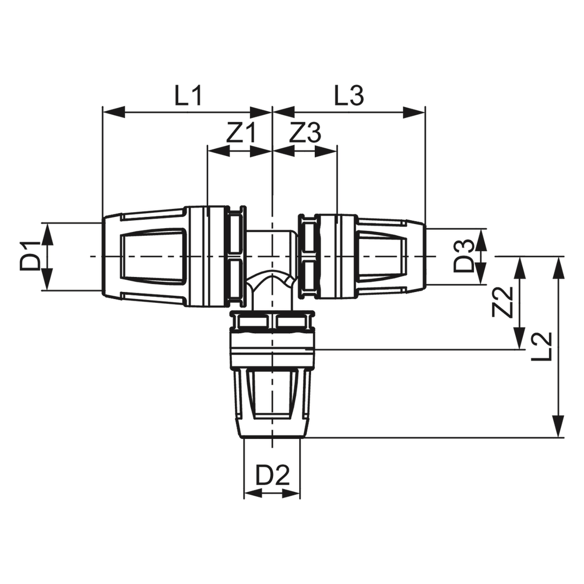 TECElogo-Push T-Stück reduziert Dimension 32 × 25 × 32, PPSU