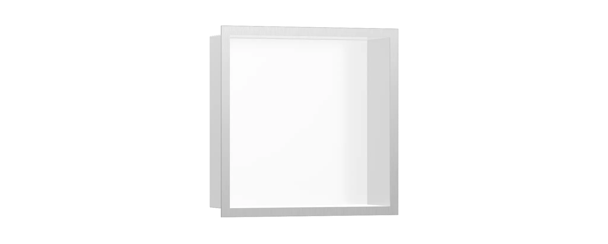 Hansgrohe XtraStoris Individual Wandnische Mattweiß mit Designrahmen, Edelstahl gebürstet, 300x300x100mm Hansgrohe XtraStoris Individual Wandnische Mattweiß mit Designrahmen, Edelstahl gebürstet, 300x300x100mm