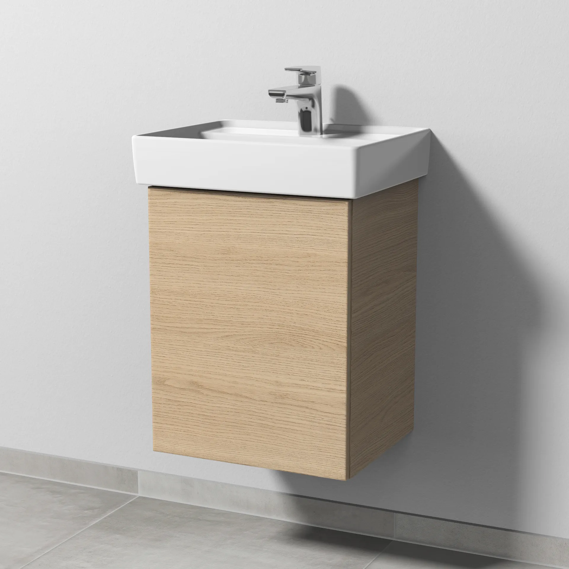 Sanipa Waschtischunterschrank „3way“ passend zu Keramik-Waschtische Collaro von Villeroy & Boch 400 × 517 × 347 mm in Eiche Nordic, Anschlag links