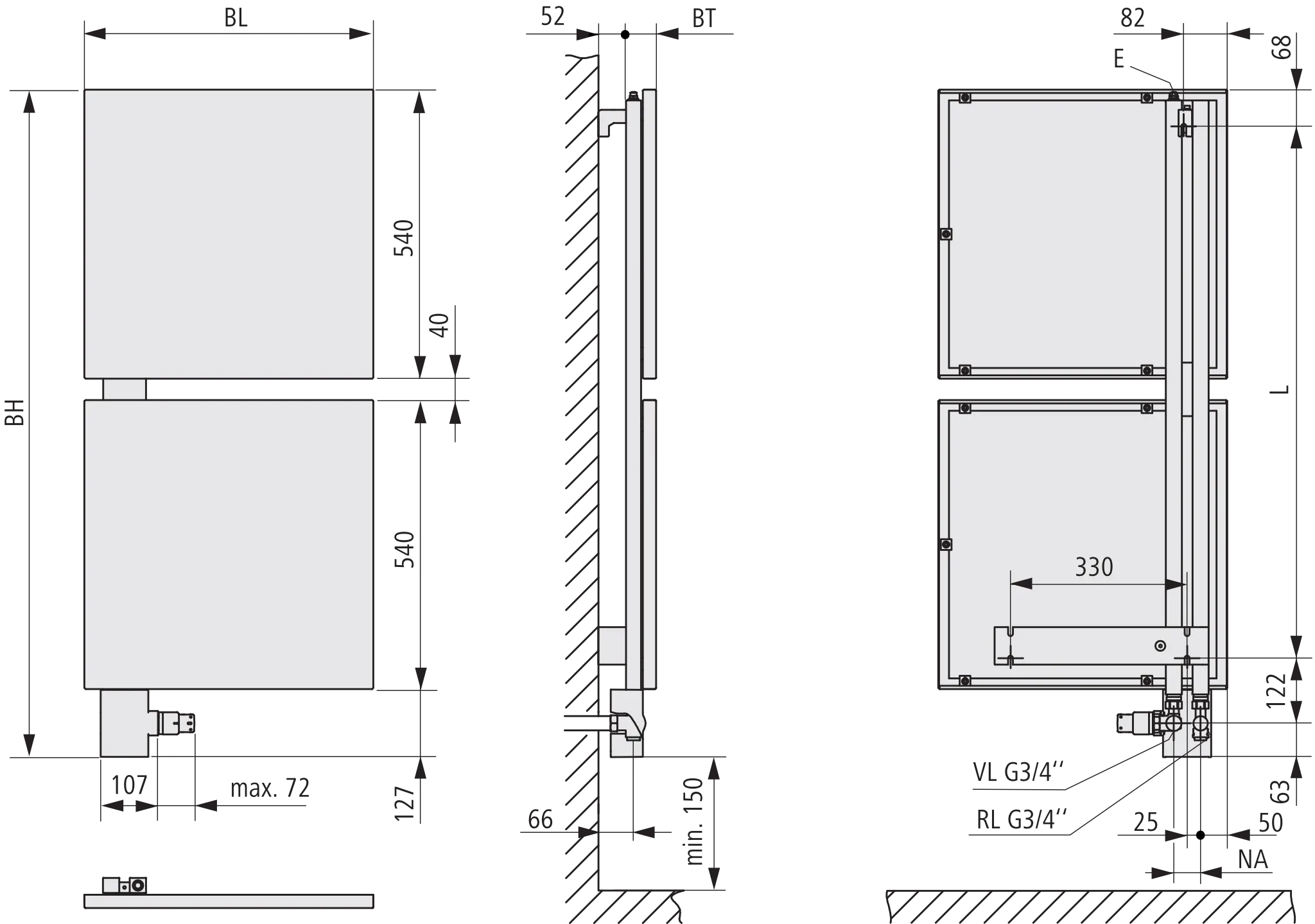 Kermi Design-Heizkörper „Signo®“ Ausführung: links 54 × 124,7 cm in Farbkonzept