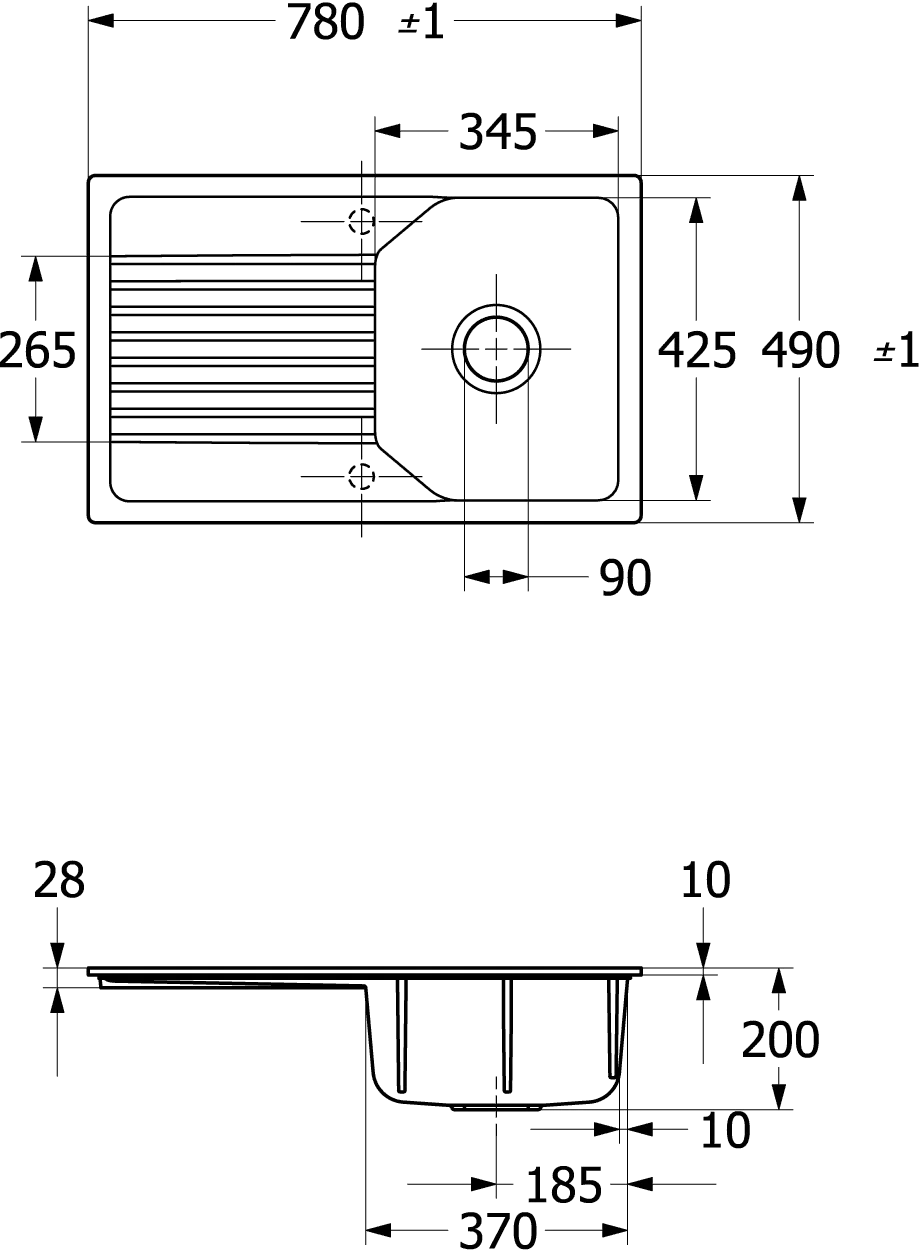 Villeroy & Boch Linara 45 Flat 33842F, flächenbündige Spüle, 780 x 490 mm