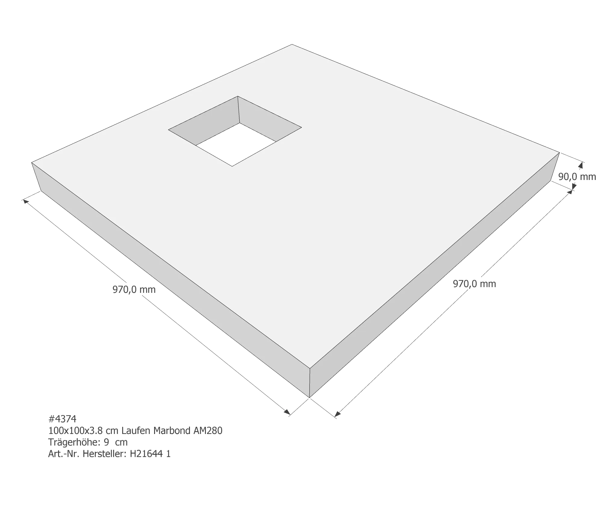 Duschwannenträger für Laufen Solutions 100 × 100 × 3,8 cm