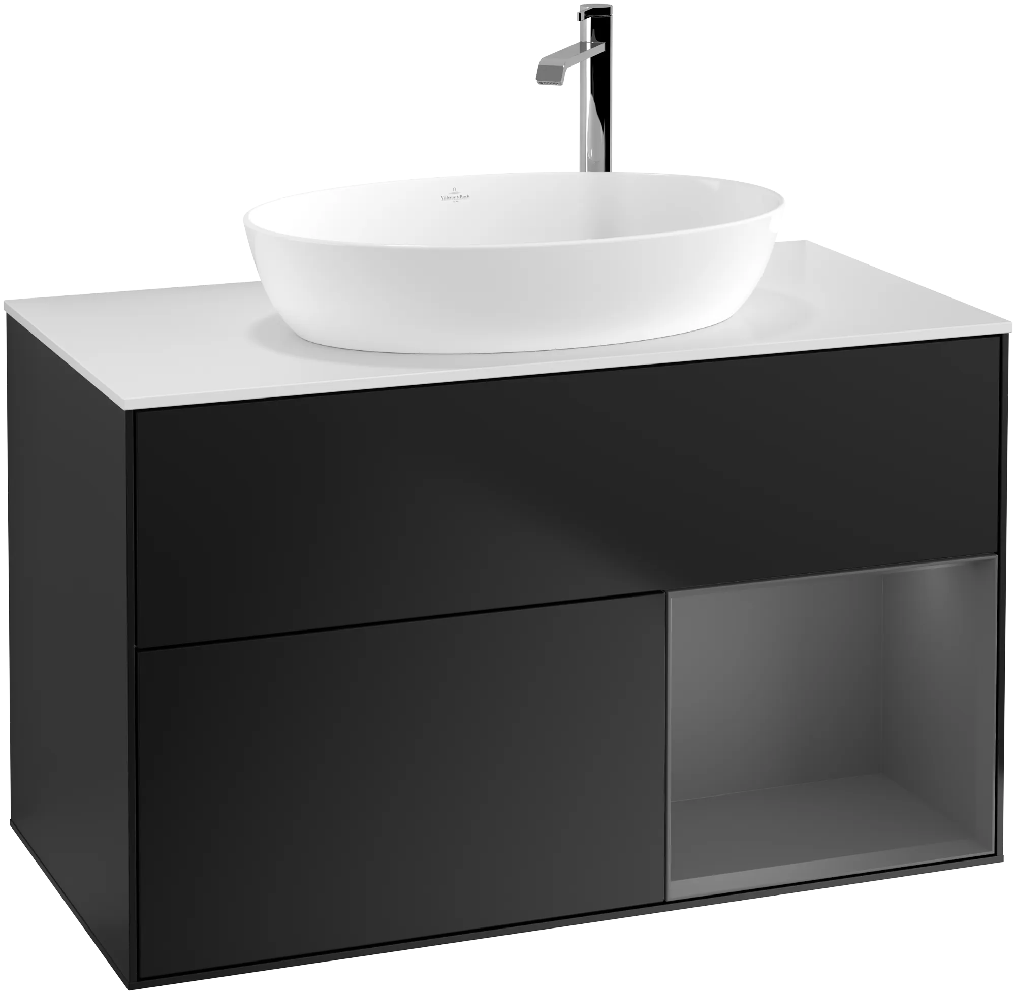 Villeroy & Boch Waschbeckenunterschrank Finion F90, 1000 x 603 x 501 mm, Black Matt Lacquer, mit Beleuchtung und SoftClosing Villeroy & Boch Waschbeckenunterschrank Finion F90, 1000 x 603 x 501 mm, Black Matt Lacquer, mit Beleuchtung und SoftClosing