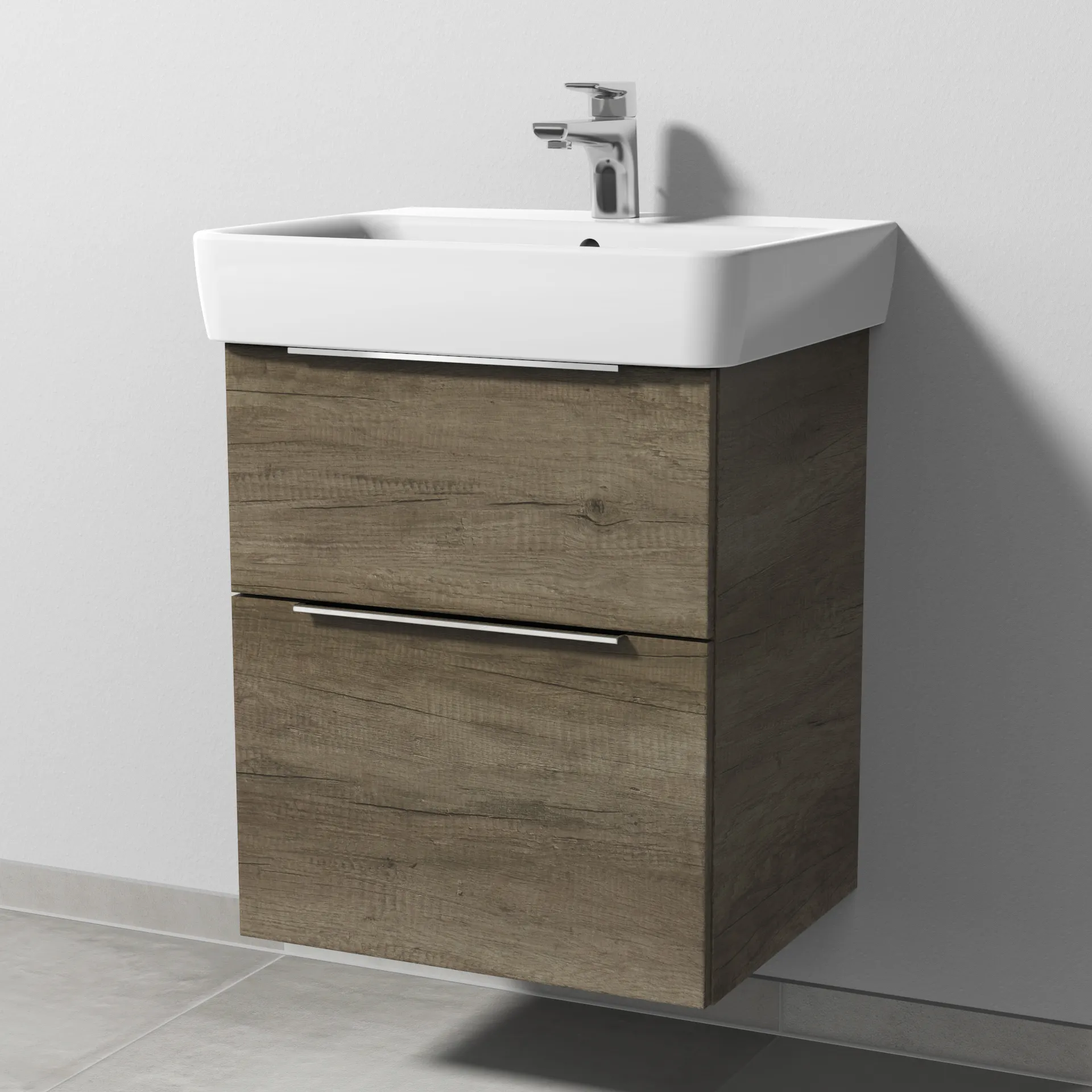 Sanipa Waschtischunterschrank „3way“ passend zu Keramik-Waschtische Renova Plan von Geberit 490 × 588 × 407 mm in Eiche Nebraska, Becken mittig