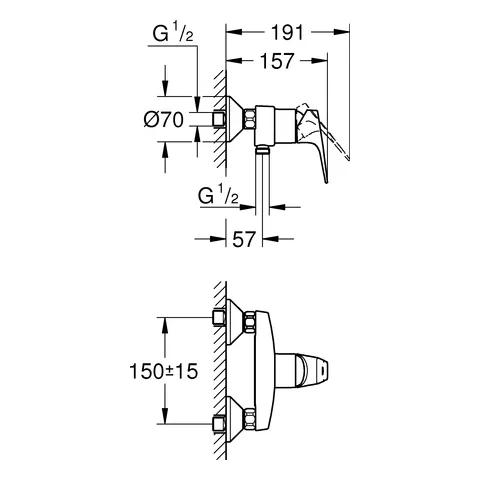 Einhand-Brausebatterie BauFlow 23755, Wandmontage, eigensicher, chrom Einhand-Brausebatterie BauFlow 23755, Wandmontage, eigensicher, chrom