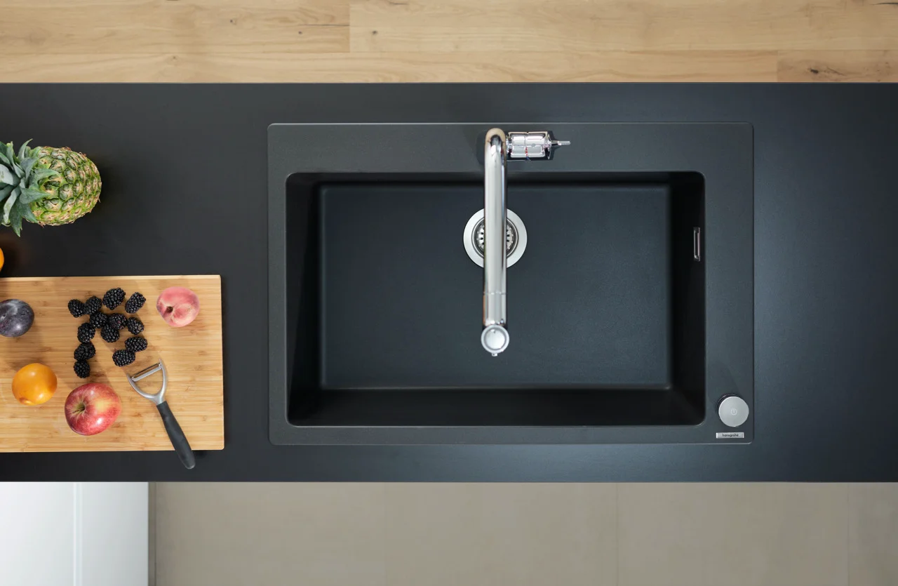 Hansgrohe Einbauspüle S51 Serie, Graphitschwarz, 750 x 490 mm, Beckentiefe 190 mm