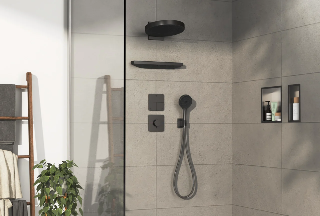 Hansgrohe ShowerSelect Comfort Q Ventil Unterputz, 3 Verbraucher, Brushed Black Chrome, Durchflussmenge 26 l/min, max. Betriebsdruck 10 bar