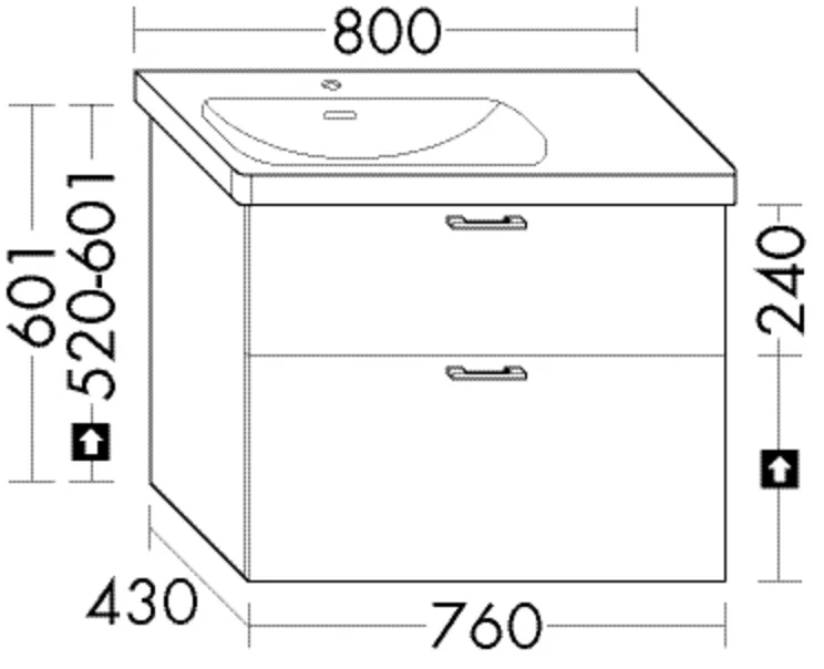Waschtischunterschrank Sys30 von burgbad – passend zu Villeroy & Boch Skyla, 760 mm breit, 430 mm tief, 601 mm hoch, mit 1 Schublade und 1 Auszug Waschtischunterschrank Sys30 von burgbad – passend zu Villeroy & Boch Skyla, 760 mm breit, 430 mm tief, 601 mm hoch, mit 1 Schublade und 1 Auszug