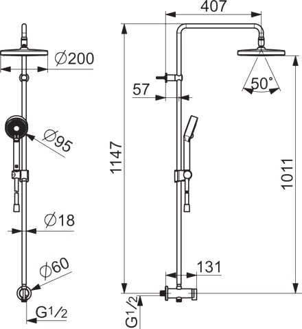 HA Kopfbrause-Set HANSABASICJET 4439 3-strahlig Ausladung 407 mm DN 15 Chrom