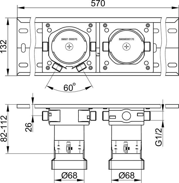 Armaturenzubehör 59951002170 Grundkörper-Set für Einhebelmischer Set UP 2-Wege mit Schlauchanschluss