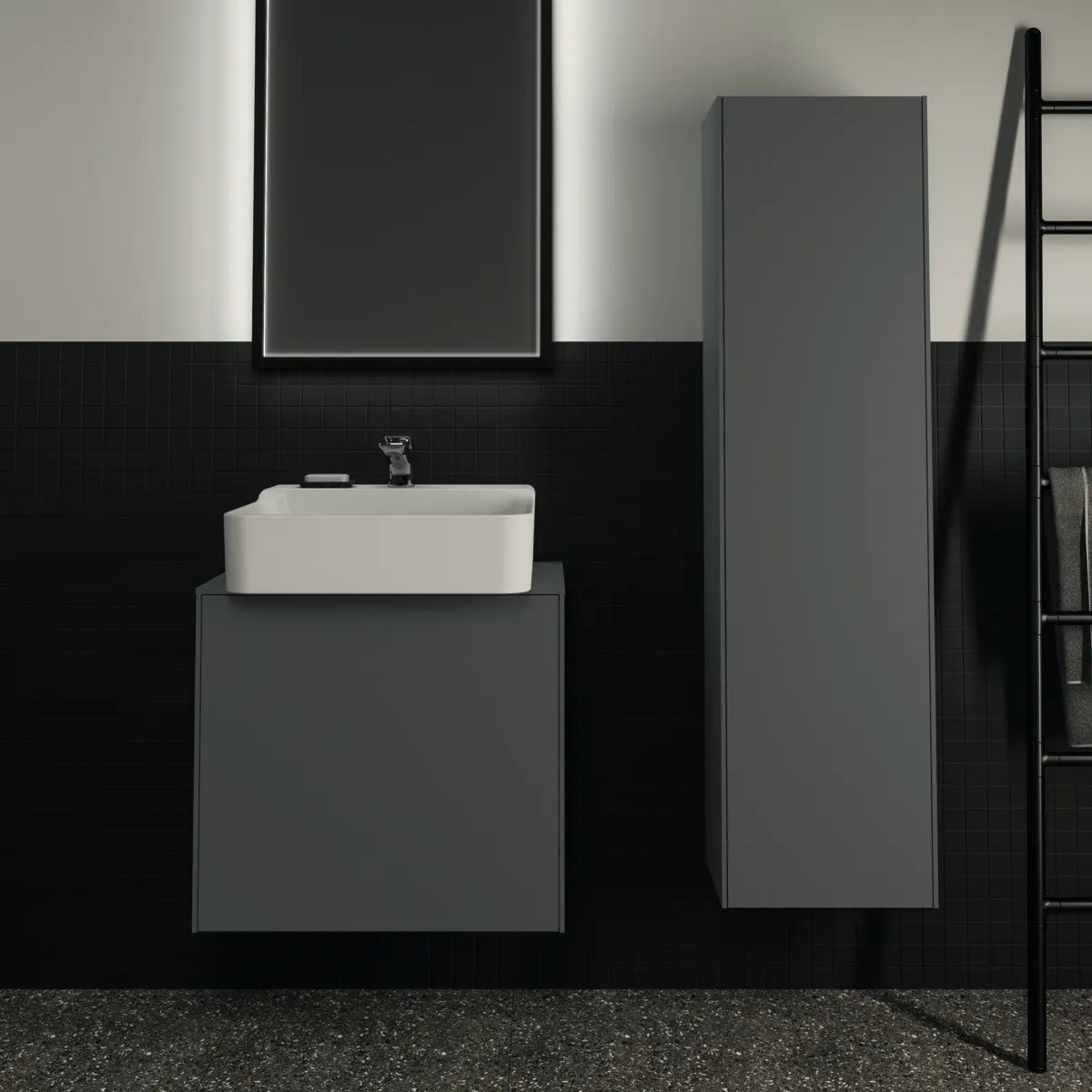 Ideal Standard Halbhochschrank Conca, 1 Tür, Anschlag links/rechts, 370x250x1400mm, Anthrazit