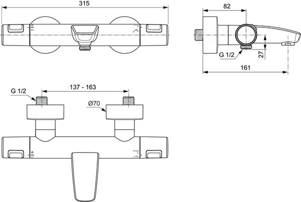 Zweihand-Wannenarmatur „CerathermT25“ Ausladung 161 mm