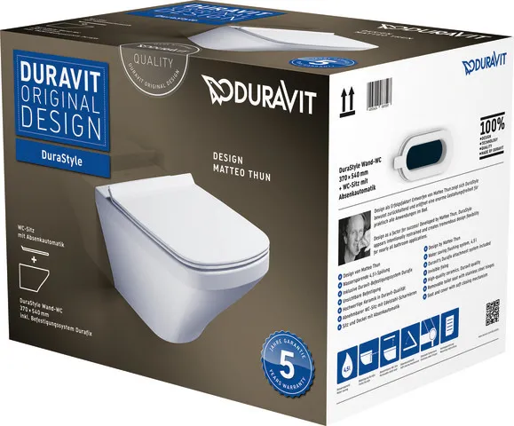 Duravit Wand-Tiefspül-WC inkl. WC-Sitz „DuraStyle“ 37,4 × 54 × 38,8 cm, Befestigung sichtbar Duravit Wand-Tiefspül-WC inkl. WC-Sitz „DuraStyle“ 37,4 × 54 × 38,8 cm, Befestigung sichtbar