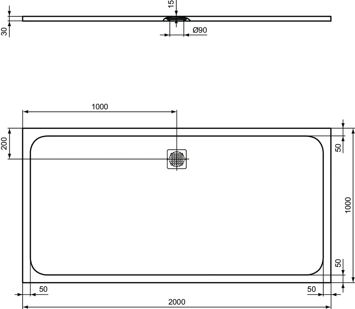 Ideal Standard Duschwanne „UltraFlatS“ 100 × 200 cm in Quarzgrau