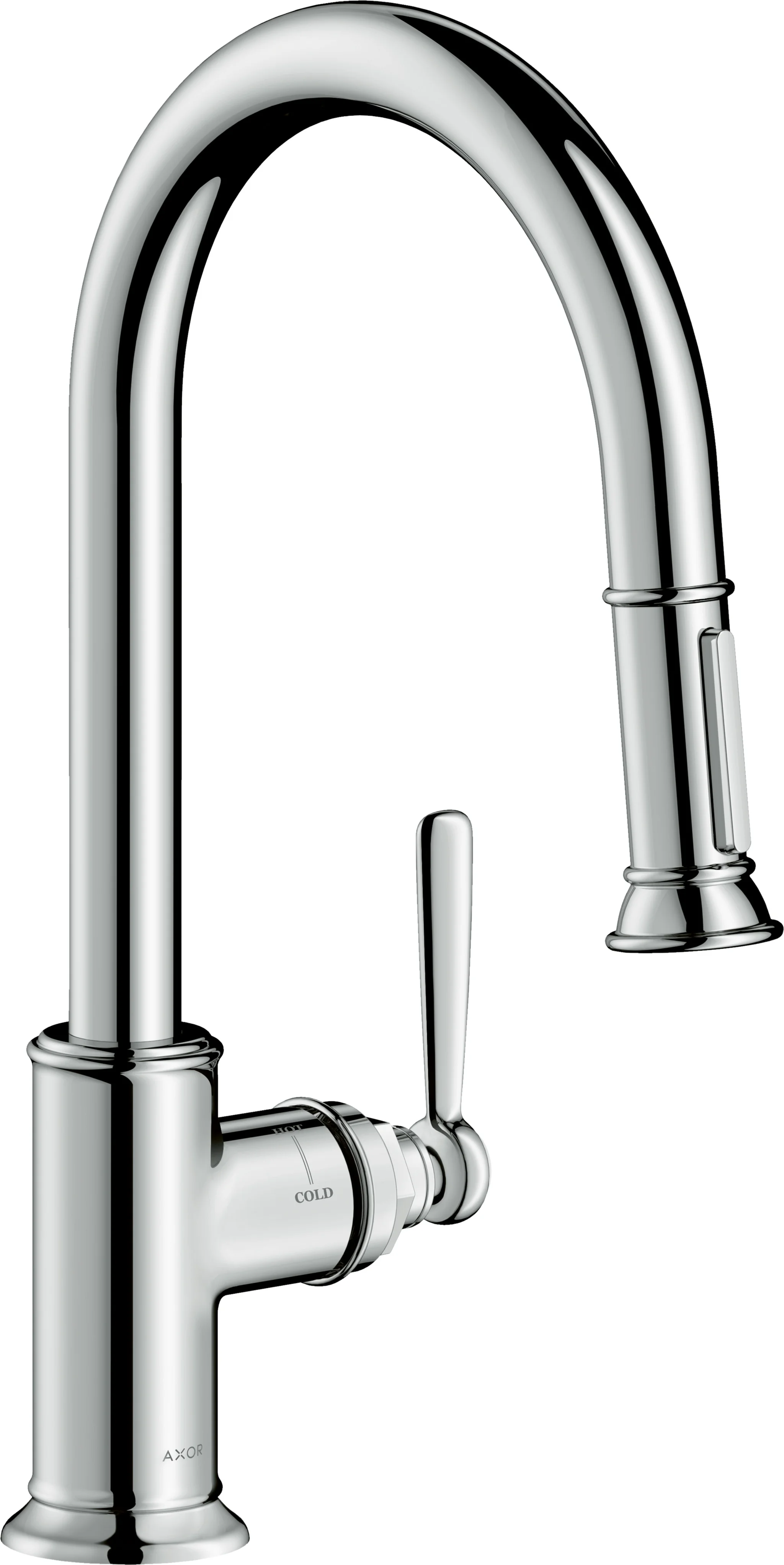 Hansgrohe AXOR Montreux Einhebel-Küchenmischer chrom mit Ausziehbrause, ComfortZone 180, Schwenkbereich 110° oder 150°, Laminarstrahl, arretierbarer Brausestrahl, MagFit magnetische Brausehalterung, Quick-Connect Schlauch, max. Durchflussmenge 9 l/min be