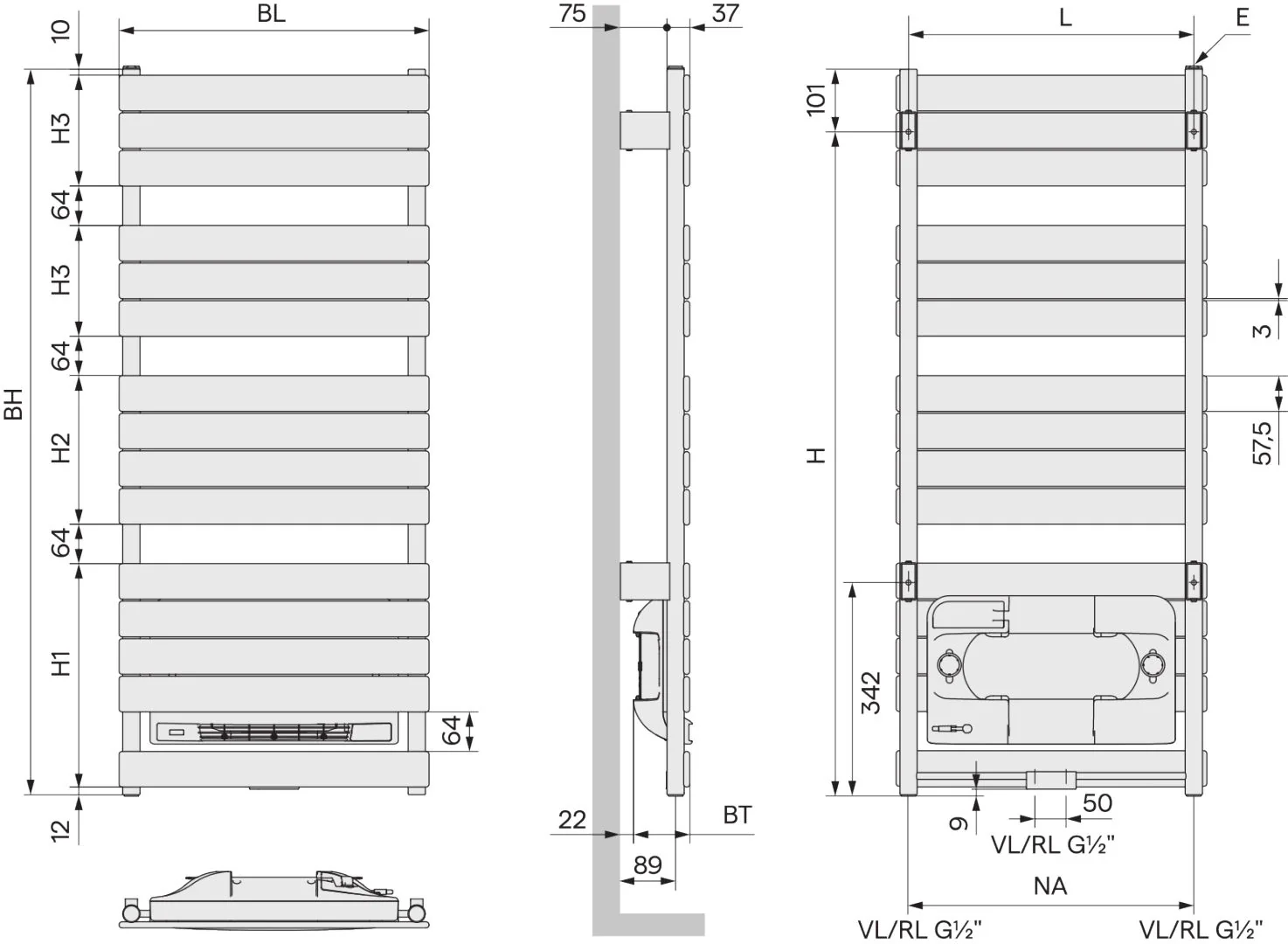 Kermi Design-Hybridheizkörper „Aster“ 50 × 116,9 cm in Weiß (RAL 9016)