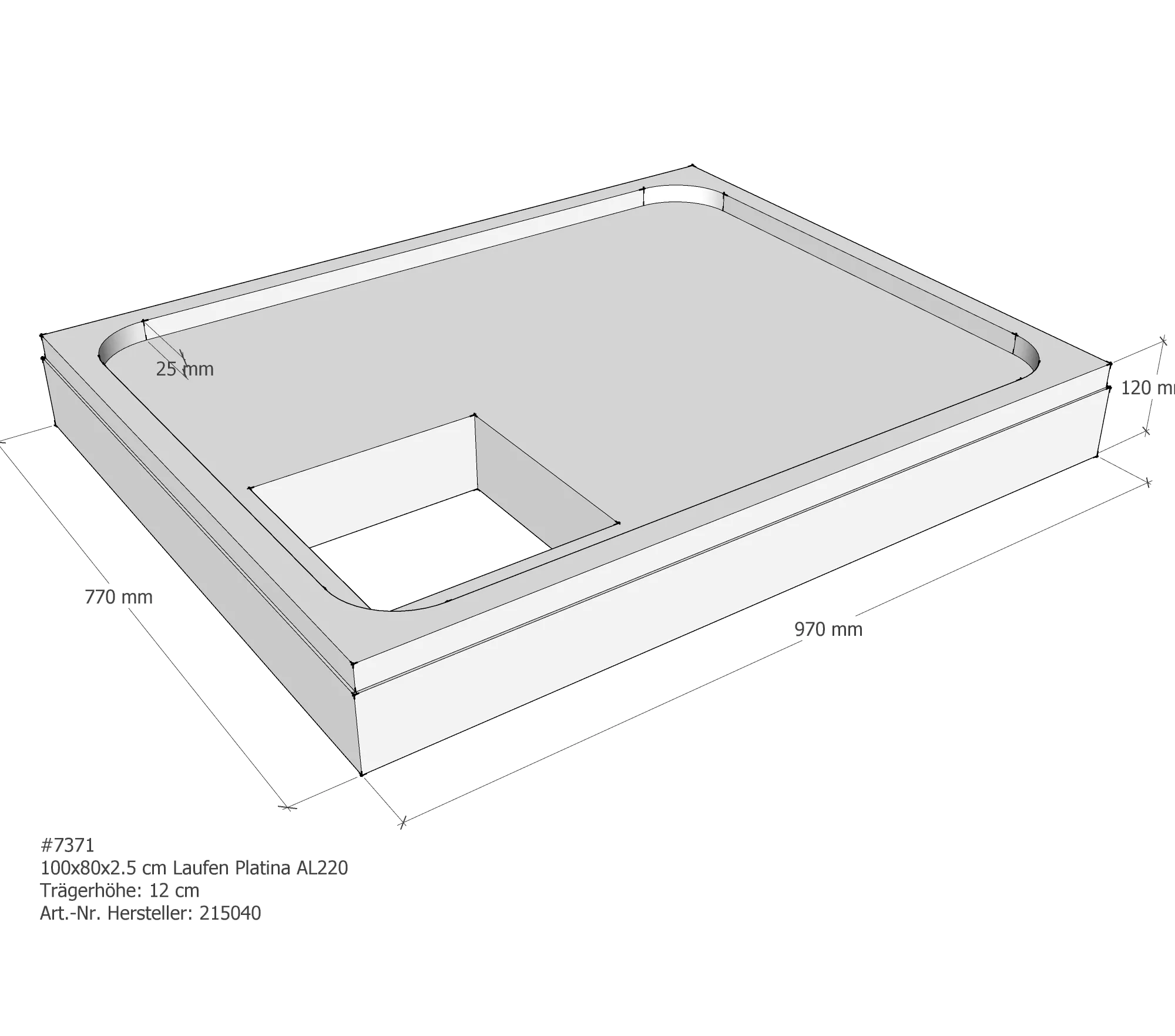Duschwannenträger passend für Laufen Platina 100 × 80 × 2,5 cm