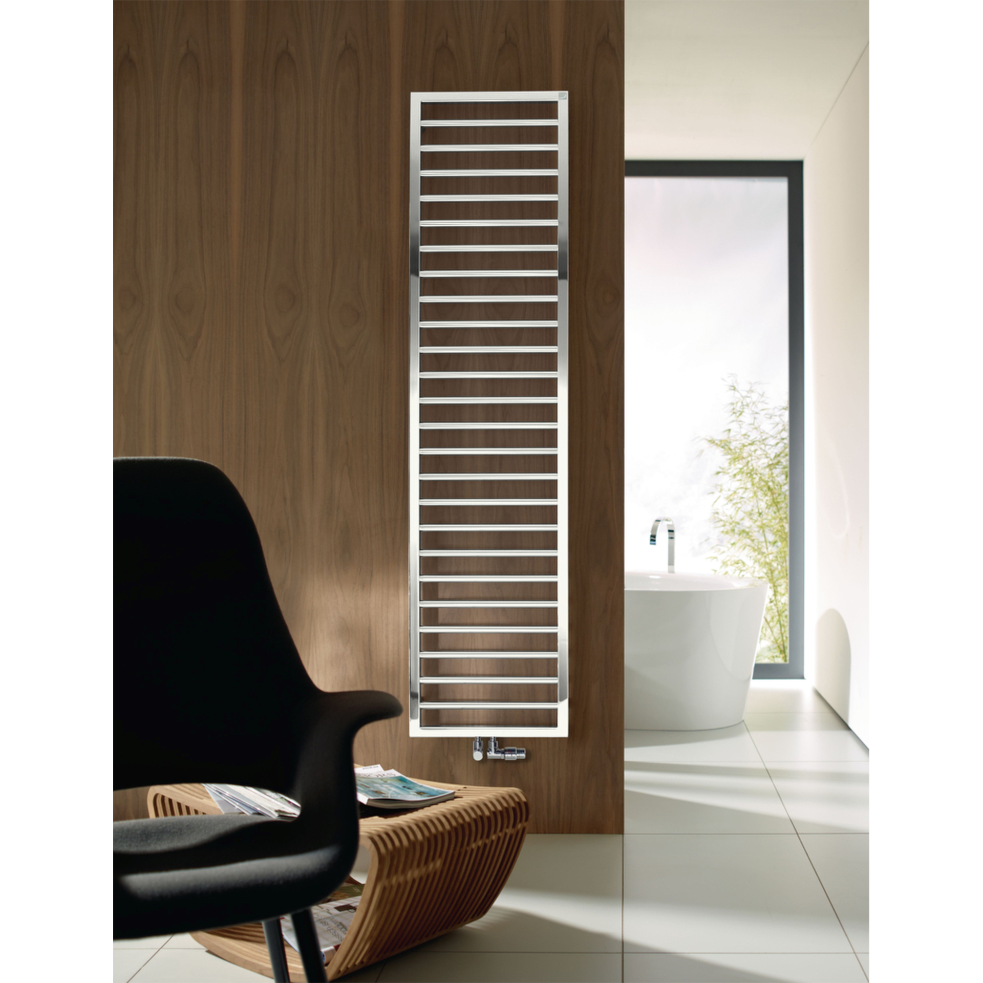 Zehnder Design-Hybridheizkörper „Subway“ für gemischten Betrieb mit eingebautem Heizstab und 50 mm-Mittelanschluss 60 × 154,9 cm in White Quartz