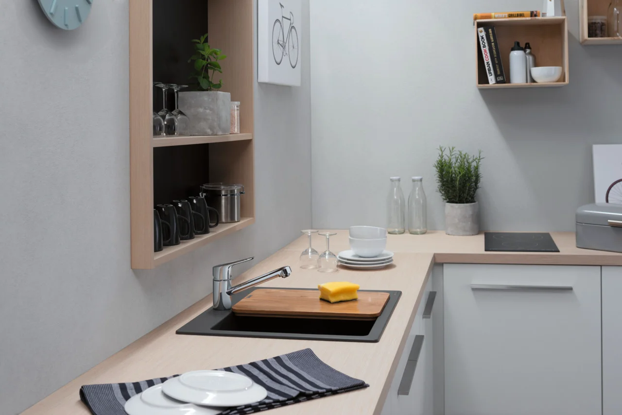 Hansgrohe Einbauspüle S51 Steingrau, 540 x 490 mm, Beckentiefe 190 mm, Aufbau, SilicaTec Material