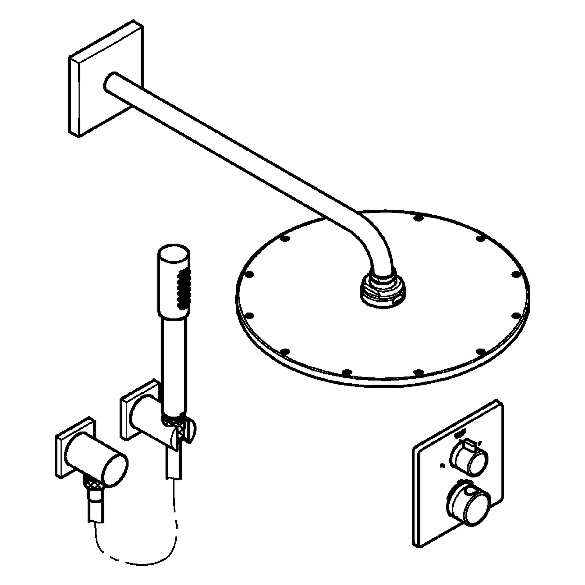 Duschsystem Unterputz Grohtherm 34730, mit Grohtherm Thermostat mit integrierter 2-Wege-Umstellung, Rainshower Cosmopolitan 310 Metall-Kopfbrause, eckige Rosette, chrom