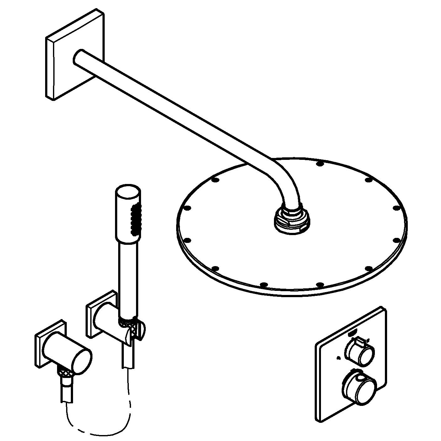 Duschsystem Unterputz Grohtherm 34730, mit Grohtherm Thermostat mit integrierter 2-Wege-Umstellung, Rainshower Cosmopolitan 310 Metall-Kopfbrause, eckige Rosette, chrom