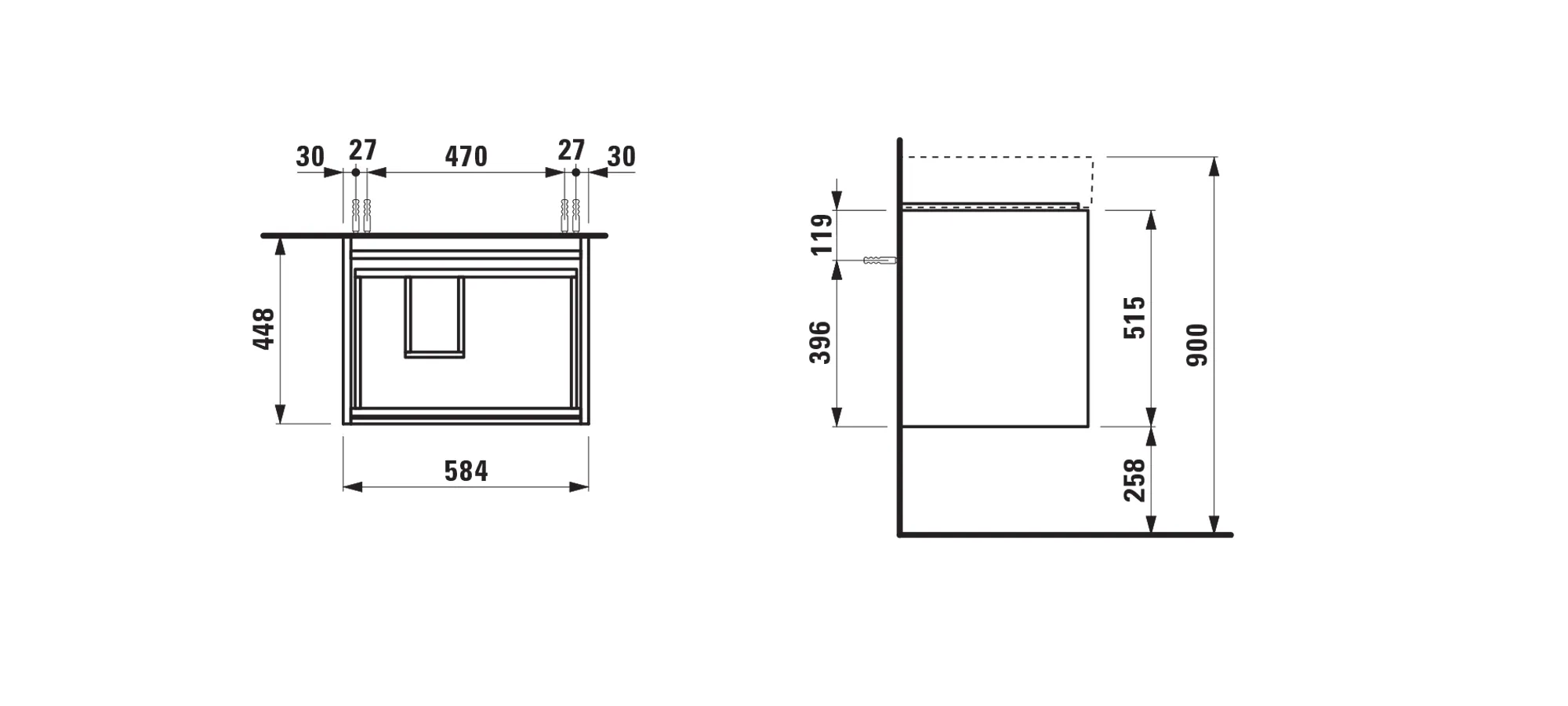Waschtischunterbau LANI 448x584x515 mit 2 Schubladen integrierter Griffleiste Vollauszug und Soft-Close für Waschtisch Kartell • H810334 weiß matt Waschtischunterbau LANI 448x584x515 mit 2 Schubladen integrierter Griffleiste Vollauszug und Soft-Close für Waschtisch Kartell • H810334 weiß matt