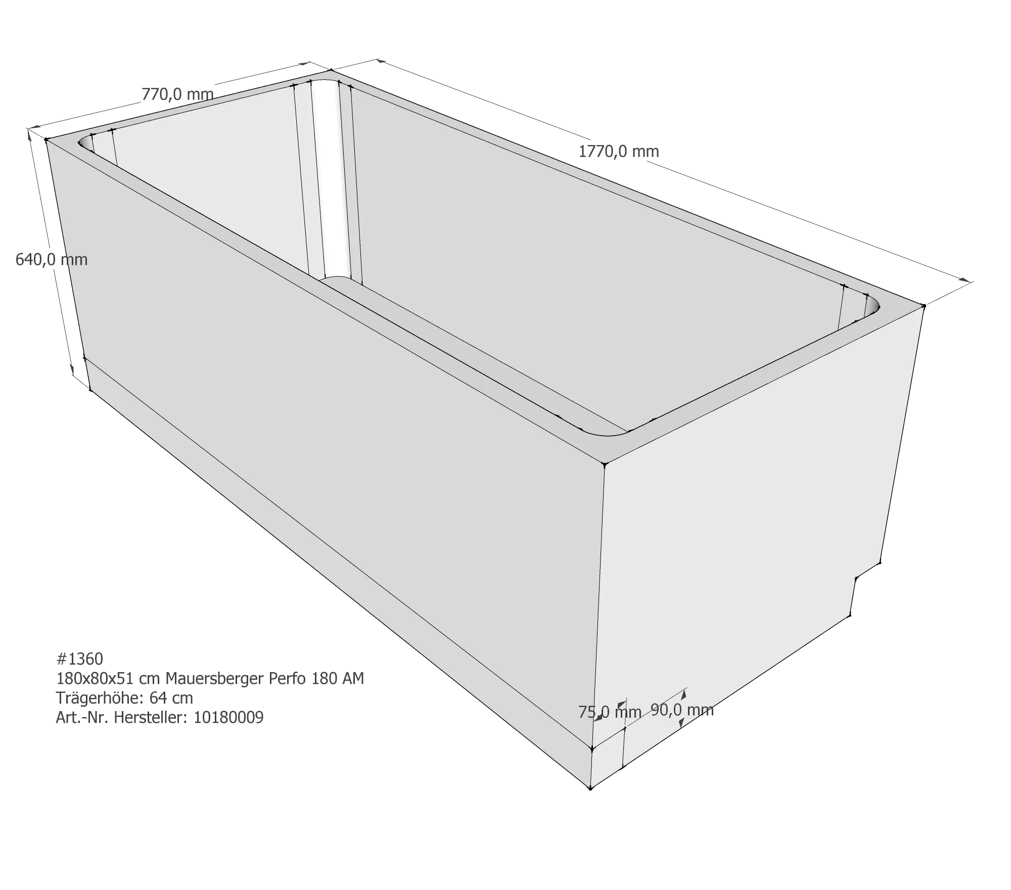 Badewannenträger passend für Mauersberger Perfo 180 × 80 × 51 cm Badewannenträger passend für Mauersberger Perfo 180 × 80 × 51 cm