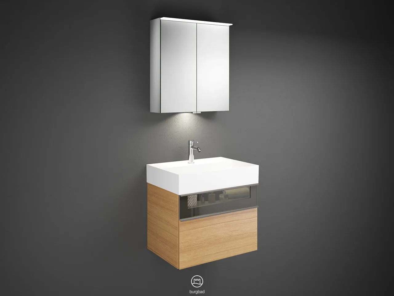 burgbad Yumo SFLA067 Badmöbelset Spiegelschrank mit Mineralguss-Waschtisch burgbad Yumo SFLA067 Badmöbelset Spiegelschrank mit Mineralguss-Waschtisch