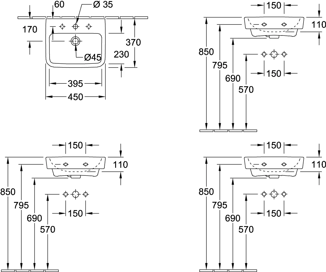 Villeroy & Boch O.novo Handwaschbecken 450x370mm Eckig Weiß Alpin Villeroy & Boch O.novo Handwaschbecken 450x370mm Eckig Weiß Alpin