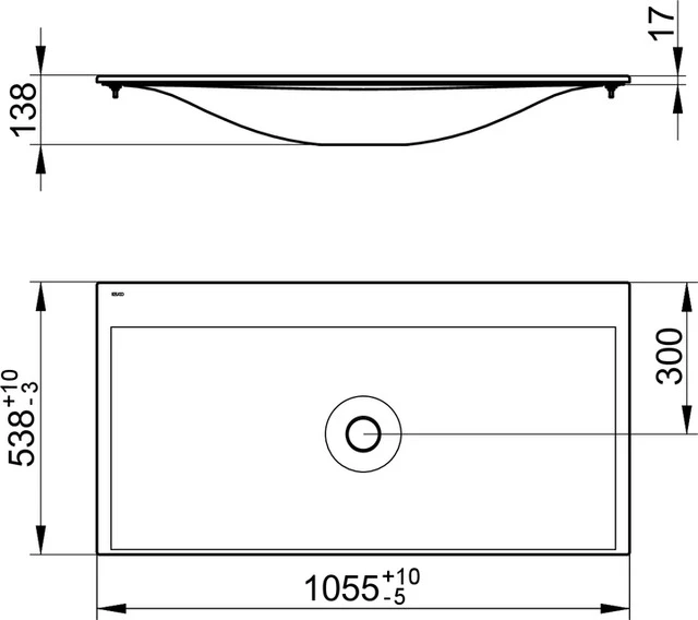 KEUCO Einbauwaschtisch „Edition 11“, ohne Hahnlochbohrung in Weiß, 1055 × 538 × 17 mm KEUCO Einbauwaschtisch „Edition 11“, ohne Hahnlochbohrung in Weiß, 1055 × 538 × 17 mm