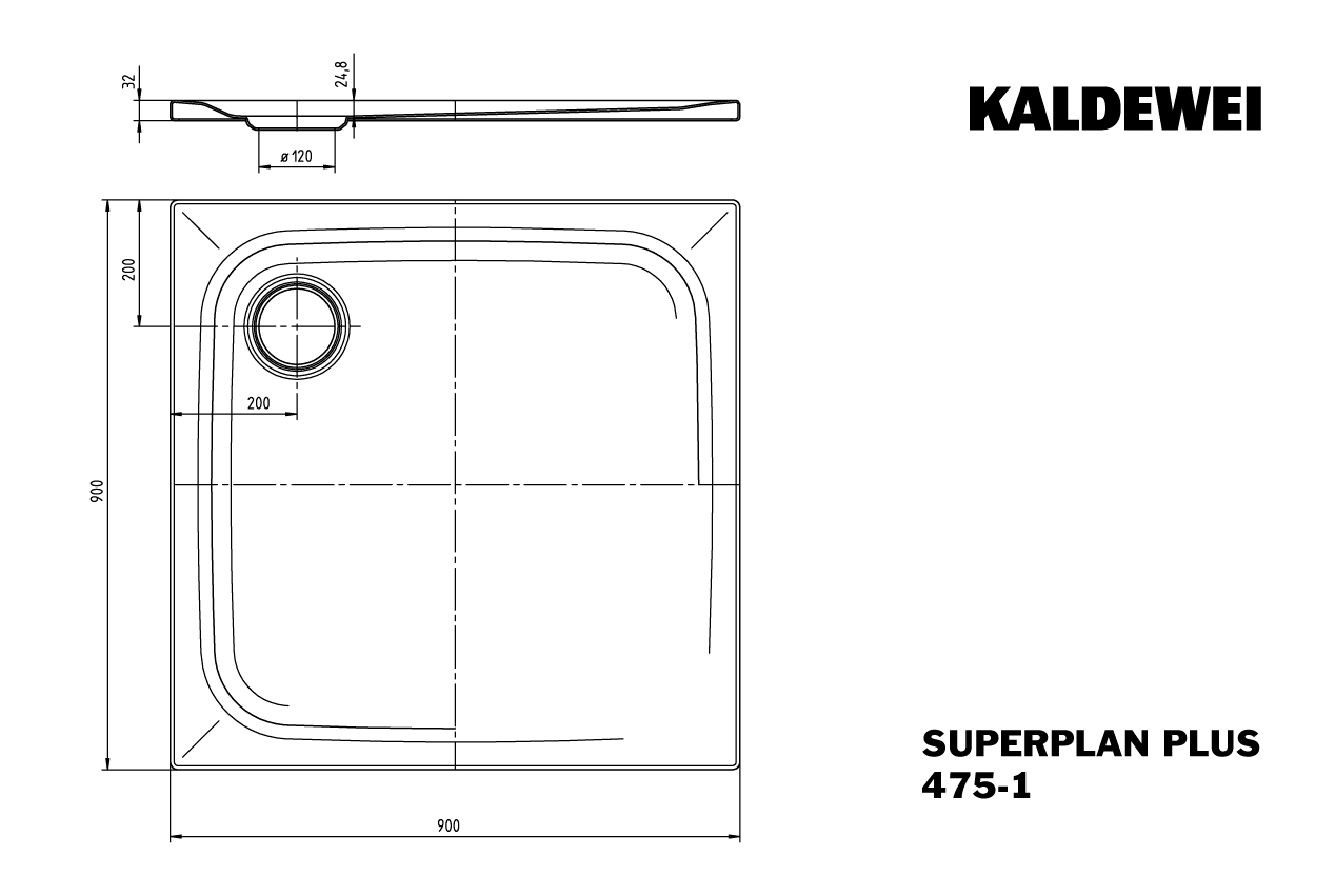Kaldewei quadrat Duschwanne „Superplan Plus“ 90 × 90 cm in alpinweiß