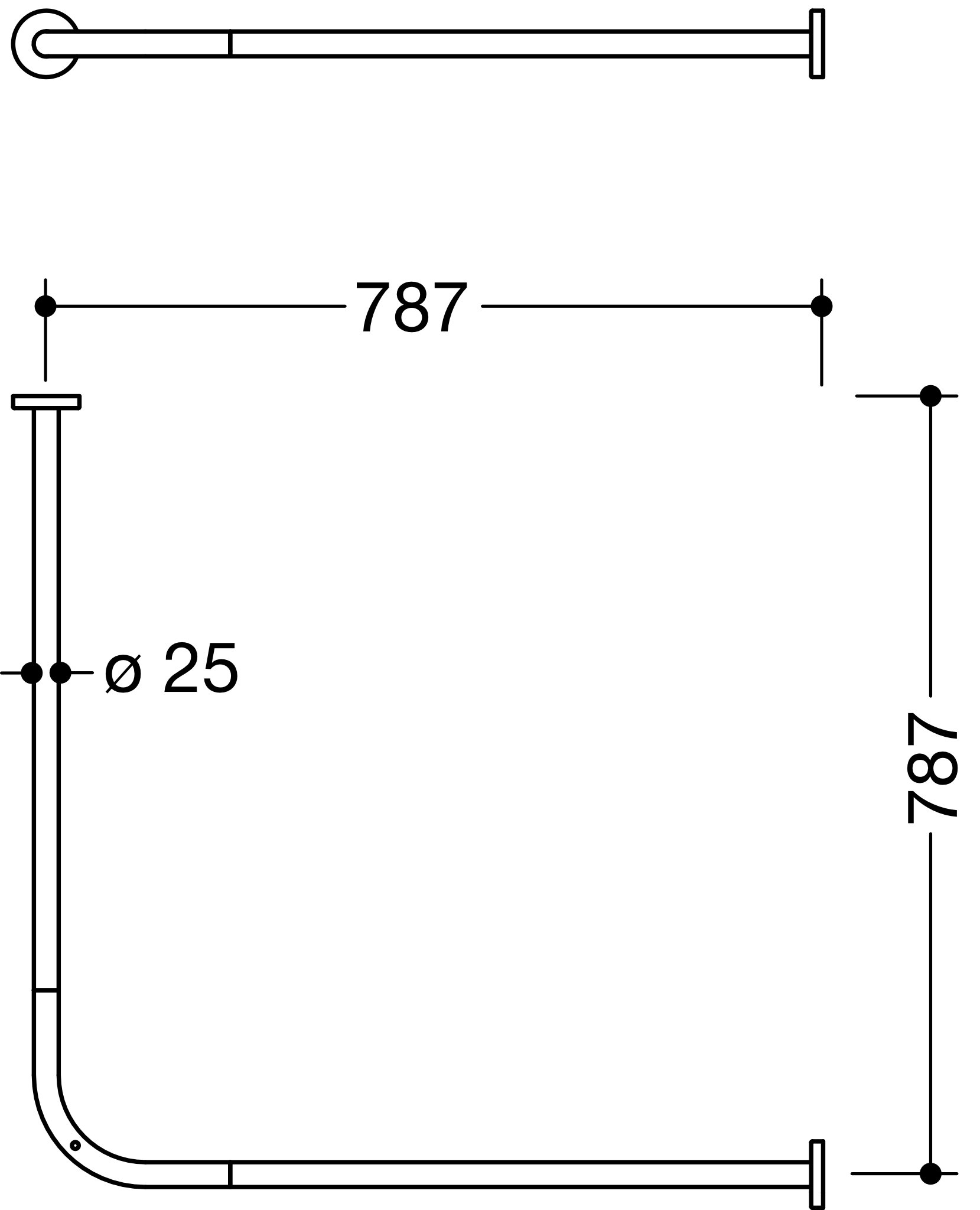 VH-Stange, d:25, A1/A2=787, 16 Ringe, schliff