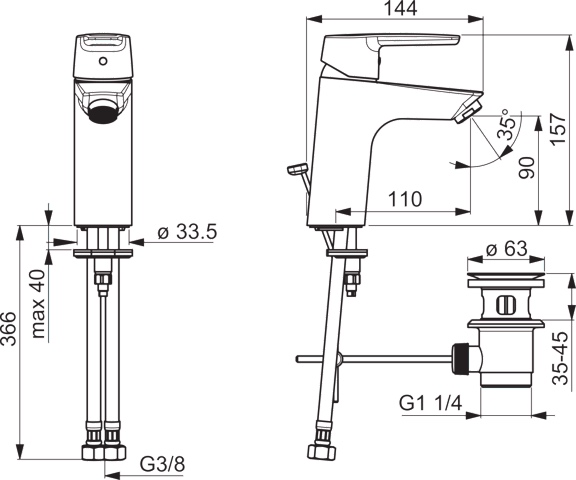 HA Einhebelmischer Waschtischbatterie HANSAPOLO XL 5150 Zugstangenablaufgarnitur Ausladung 110 mm DN15 Chrom