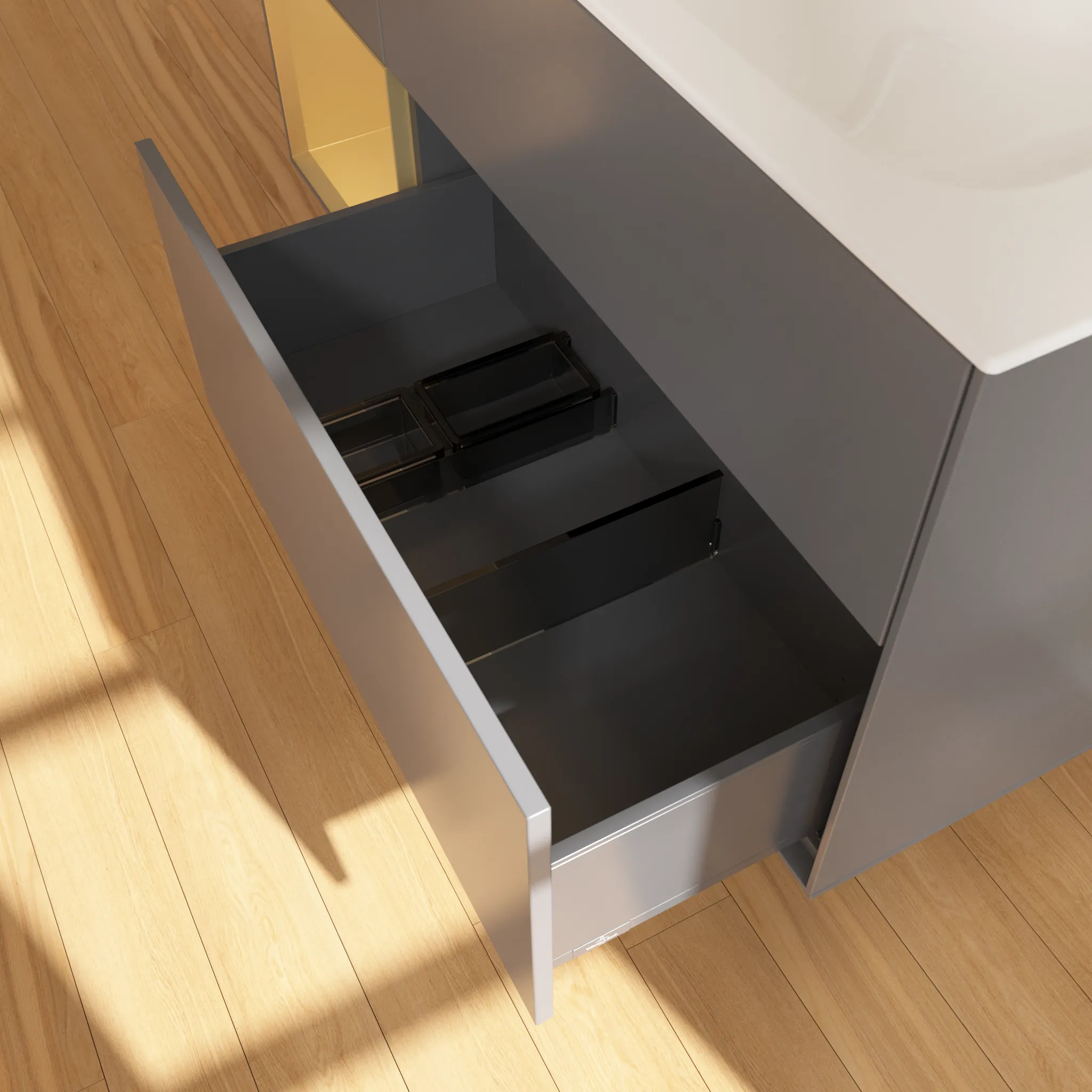 Villeroy & Boch Waschbeckenunterschrank Finion F06, Anthracite Matt Lacquer / Gold Matt Lacquer, 1.196 x 591 x 498 mm, mit Beleuchtung, SoftClosing, Push-to-open, 3 Auszüge