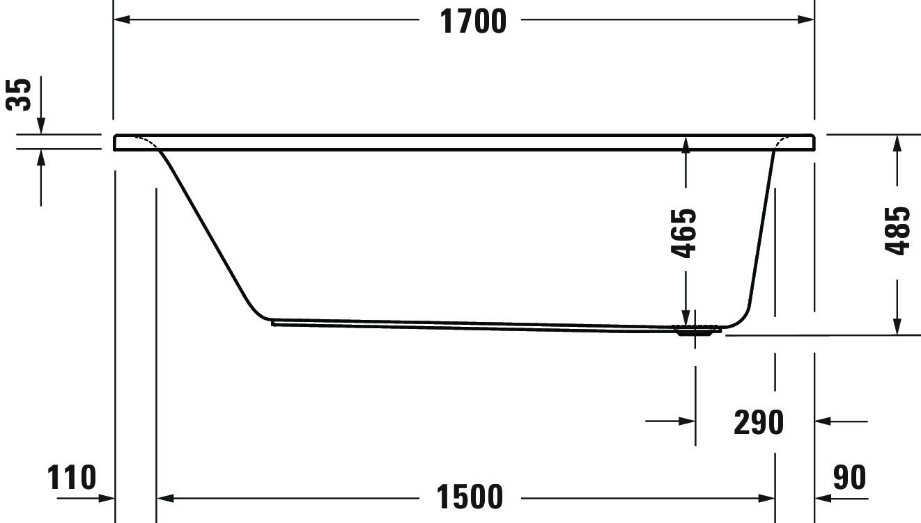 Duravit Whirlwanne „D-Neo“ rechteck 170 × 70 cm, Fußablauf 