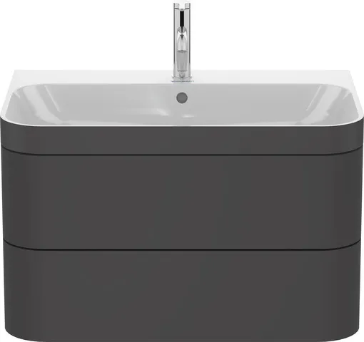 Duravit Waschtischunterschrank c-bonded Set wandhängend „Happy D.2 Plus“ 775 × 480 × 490 mm Graphit Supermatt, mit Hahnlochbohrung