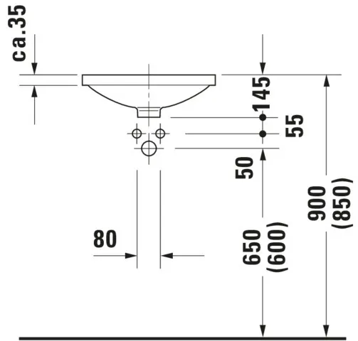 Einbauwaschtisch Architec 420 mm EB v.u.,o.ÜL,o.HLB,u.glasiert,weiß