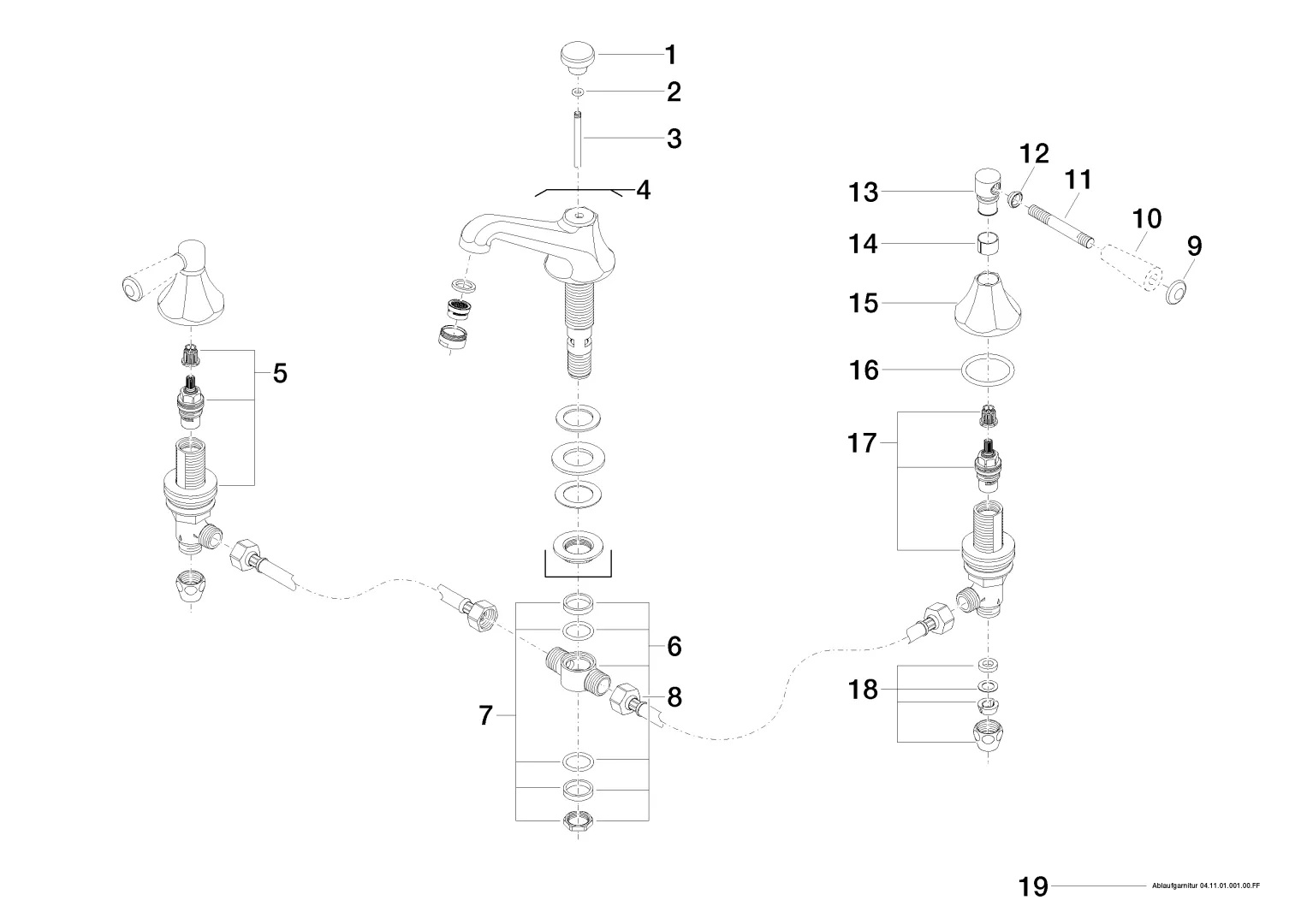 Waschtisch-Dreilochbatterie mit Ablaufgarnitur MADISON Chrom 20700370 Waschtisch-Dreilochbatterie mit Ablaufgarnitur MADISON Chrom 20700370