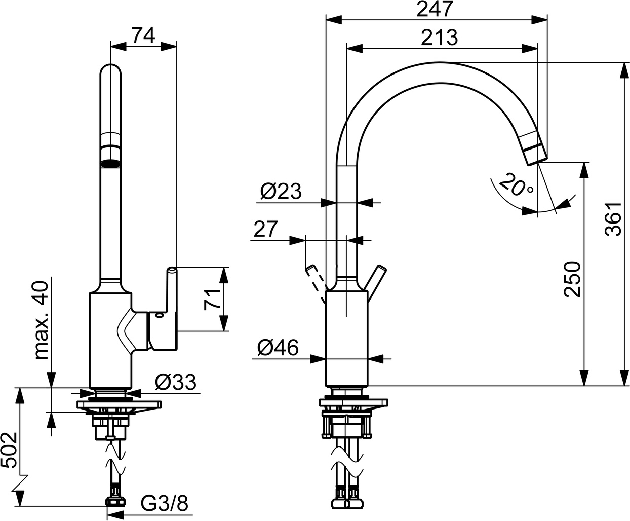 Hansa Einhand-Küchenarmatur „Vantis“ Ausladung 247 mm in chrom Hansa Einhand-Küchenarmatur „Vantis“ Ausladung 247 mm in chrom