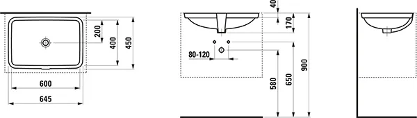 Einbauwaschtisch von unten PRO S 450x645x170 ohne Hahnloch mit Überlauf weiß Einbauwaschtisch von unten PRO S 450x645x170 ohne Hahnloch mit Überlauf weiß