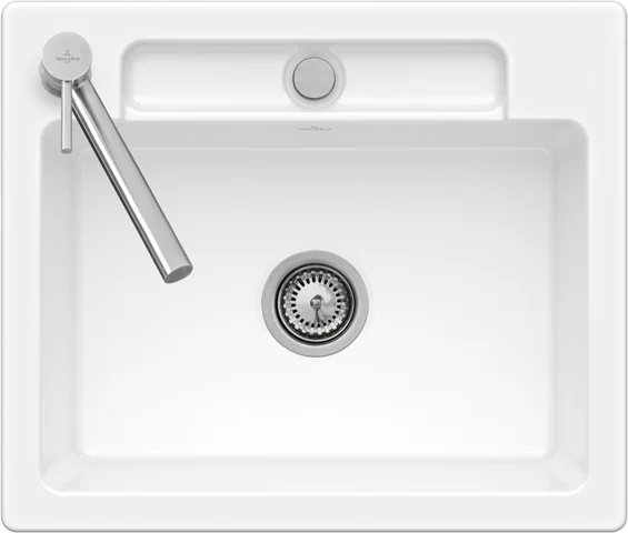 Villeroy & Boch flächenbündige Spüle Siluet 60 S flat Crema CeramicPlus 600x510 mm, TitanCeram, reversibles Hauptbecken