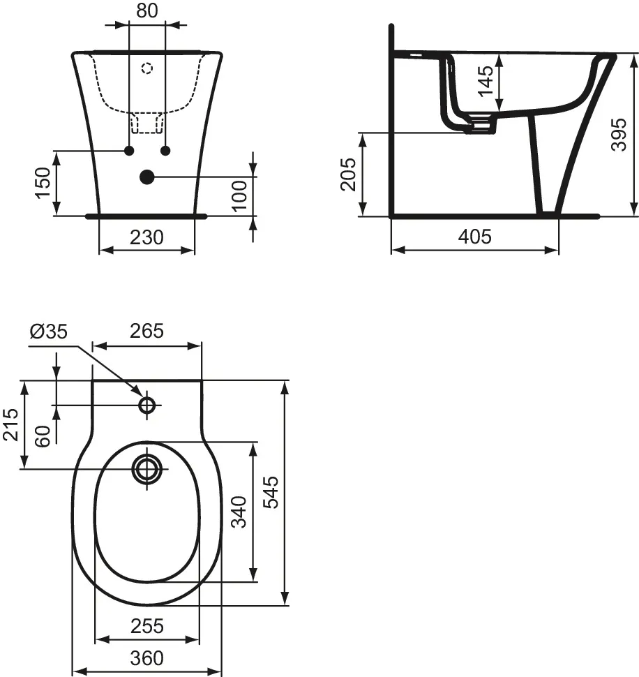 Ideal Standard Bidet „ConnectAir“, Befestigung verdeckt 36 × 54,5 × 39,5 cm